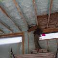 This vaulted ceiling has 7 inches of closed-cell spray foam plus an R-22 unfaced mineral wool batt for a total attic insulation value of R-68.