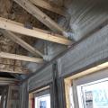 Right - Spray foam fills the walls and rim joists to air seal and insulate while caulk seals the framing joints.
