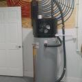Right – Hot water from this heat pump water heater is distributed efficiently to each hot water use in the home through a central manifold via PEX piping.