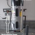 Right – The heat pump water heater is equipped with a recirculating pump to push hot water to distant fixtures.