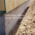 Right – This wall is constructed with the sill plate overhanging the top of the foundation wall so that when rigid foam is installed on the exterior of the foundation wall, its surface will align with the surface of the wall sheathing.