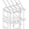 Advanced framing techniques include constructing on a 2-foot grid where wall studs are placed 24 inches on center and aligned with roof and floor trusses for a continuous load path from roof to foundation.