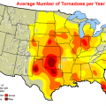 Average number of tornadoes per year across the United States