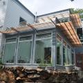 Permanent awnings help minimize unwanted solar heat gain from high overhead summer sun.  