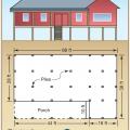 Building elevation and plan view of pile foundation for a coastal home.