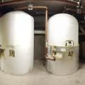 Right: These central heat pump water heater storage tanks are plumbed in series 