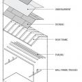 The components of a roof include the rafter framing or trusses, purlins, plywood roof decking, underlayment, and the roof covering.