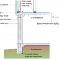 The elevated concrete floor over this concrete column foundation uses rigid foam on its interior surface to reduce thermal bridging and risk of floodwater damage  