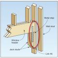 Connection of window header to exterior wall. 