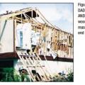 Improper continuous load path design lacking bracing results in the failure of gable end walls under high wind conditions. 