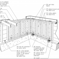 Detail for reinforcing a cripple wall to resist earthquake movement by installing anchor bolts and plywood reinforcement.