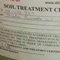 In some locations, new homes may require certification of soil treatment for termites.