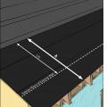 In 2009 IECC CZ 5 and higher, install self-sealing bituminous membrane or equivalent over sheathing at eaves from the edge of the roof line to > 2 ft. up roof deck from the interior plane of the exterior wall.