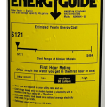 The Energy Guide label on this heat pump water heater shows a first hour rating of 60 gallons; the low Estimated Yearly Energy Cost of $121 reflects the HPWH’s high Uniform Energy Factor (UEF) of (not shown on label) 