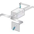 An energy recovery ventilator (ERV) transfers both heat and moisture between incoming and outgoing streams of air 