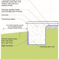 Externally insulated post-tensioned concrete slab-on-grade foundation wall with a turn-down footing showing anchorage of the wall to the foundation for seismic resistance 