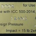 Underwriters Laboratory label for a safe room door.