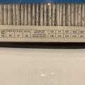 The MERV rating, particle capture efficiencies, and pressure drops are printed on the side of this 1-inch pleated filter 