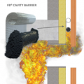 Fire barriers for ventilated walls use heat activated intumescent expansive materials  to close off the ventilation space between the wall cladding and the sheathing during a fire while allowing air flow through the metal mesh during normal conditions