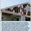 Wrong – The gable end wall failed because the rigid foam sheathing was not backed up by plywood or OSB.