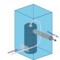 The cool exhaust air from this heat pump water heater is ducted out of the room, inducing warmer intake air to enter through a wall grille