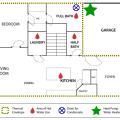 Floorplan showing a garage location for a heat pump water heater