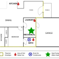 Floorplan showing a laundry room location for a heat pump water heater 