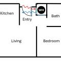 Floorplan of a heat pump water heater located in an interior closet with passive ventilation