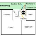 Floorplan of a heat pump water heater located in a closet in an exterior corridor or breezeway rather than within the thermal envelope of a multifamily dwelling unit