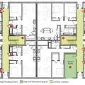 Right – Possible Heat Pump Water Heater Locations on a Multifamily Floorplan including interior corridor closets, under-stair closes, and utility rooms