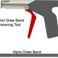 A nylon draw band and tensioning tool are used to secure the inner liner of the pre-insulated flexible duct