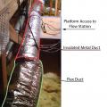 Right - An in-line air flow testing station is installed in a straight section of smooth metal duct (red outline) to determine the air flow rate of a fresh air intake for a whole house ventilation system. 