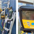 A nitrogen pressure test was completed on this ductless mini-split heat pump using a digital manifold gauge.