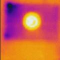 Wrong - IR image shows a lack of air sealing and insulation around a ceiling light fixture.