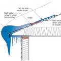 Ice dams form when warmth from the attic causes roof snow to melt and flow to roof eaves where it refreezes at the colder overhang and forms a buildup of ice causing more snowmelt to puddle where it can wick back through shingles and leak into the attic