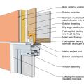 This drawing shows key head details for a window installation using a fluid-applied flashing on a wall with a mechanically attached water and air control layer and continuous insulation 