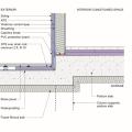 Insulating the exterior and garage-side faces of the plaza deck can reduce thermal bridging. If the garage is heated or partially heated, the faced batt insulation on the garage side of the plaza deck should extend to perimeter of garage. 