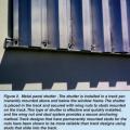 A metal storm panel is installed in a track permanently mounted above and below the window frame and secured with wing nuts to studs mounted on the track.