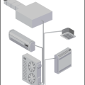 This multi-split heat pump system incorporates several indoor units connected to just one outdoor unit; the indoor units include a wall-mounted unit, floor-mounted, ceiling cassette, and mini-air handler.