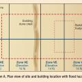 Plan view of site and building location and identification of coastal flood hazard zones.