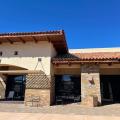 Right –  Deep overhangs, pergolas, and covered entryways minimize heat gain in this commercial building in the hot-dry climate.