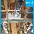 Right: Ductwork is installed in direct contact with lower truss cords. In this picture the main trunk is laying on the truss cords and branch ducts are temporarily held with strapping across truss cords. Ducts are well sealed with mastic