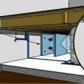 Rigid foam insulation applied to the crawlspace walls, allowing a 3-in. pest control inspection strip at the top