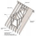 Roof dormer is braced with steel connectors and strapping to increase its resistance to uplift