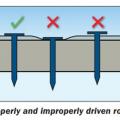 Roofing nails should be driven in straight and flush, not overdriven, underdriven, or angled
