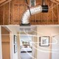 This whole house fan is suspended from rafters and connected to the intake grille by a curved insulated duct, greatly reducing vibration and noise in the occupied space