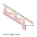 In cathedral ceilings, parallel chord trusses allow thicker insulation levels over the exterior wall top plates.