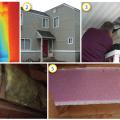 Collage showing air leak in existing porch wall with no air barrier and how air barrier was installed