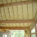 Three inches of closed-cell spray foam (R-19) and 7.5 inches (R-28) of open-cell spray foam was installed below the roof sheathing in this cathedral ceiling.