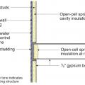 Existing stud wall filled with open cell spray foam cavity insulation 